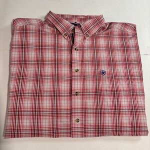 Ariat Shirt Mens 2XL XXL Red Plaid Pro Series  Vented Mesh Lined Button Down
